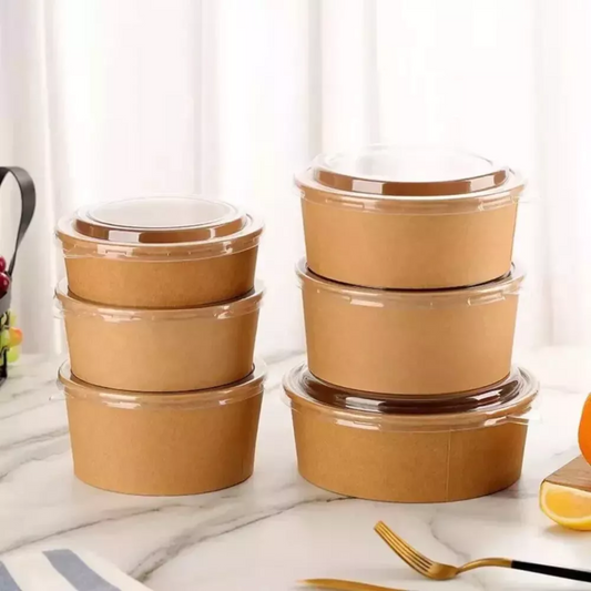 Eco-Friendly Round Kraft Bowl with Secure Lids