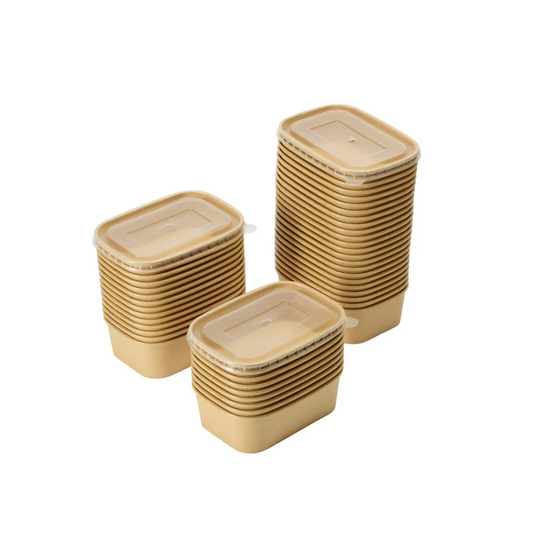 Eco-Friendly Rectangular Kraft Meal Bowls with Secure Lids