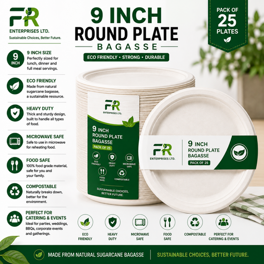 9" Disposable Sugarcane Plates – Eco-Friendly White Bagasse