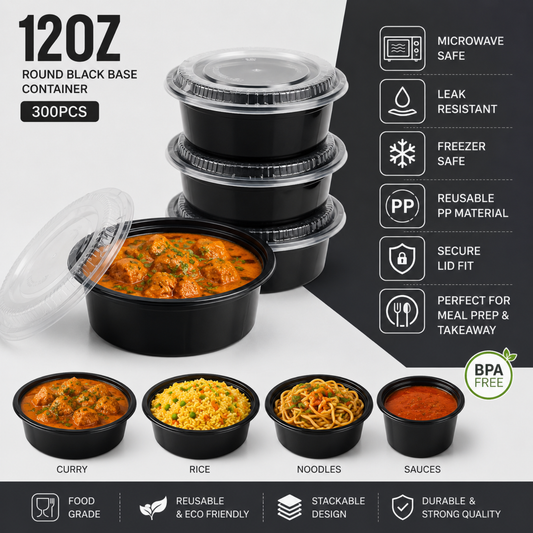 Heavy Duty Round Black Base Container with Lids