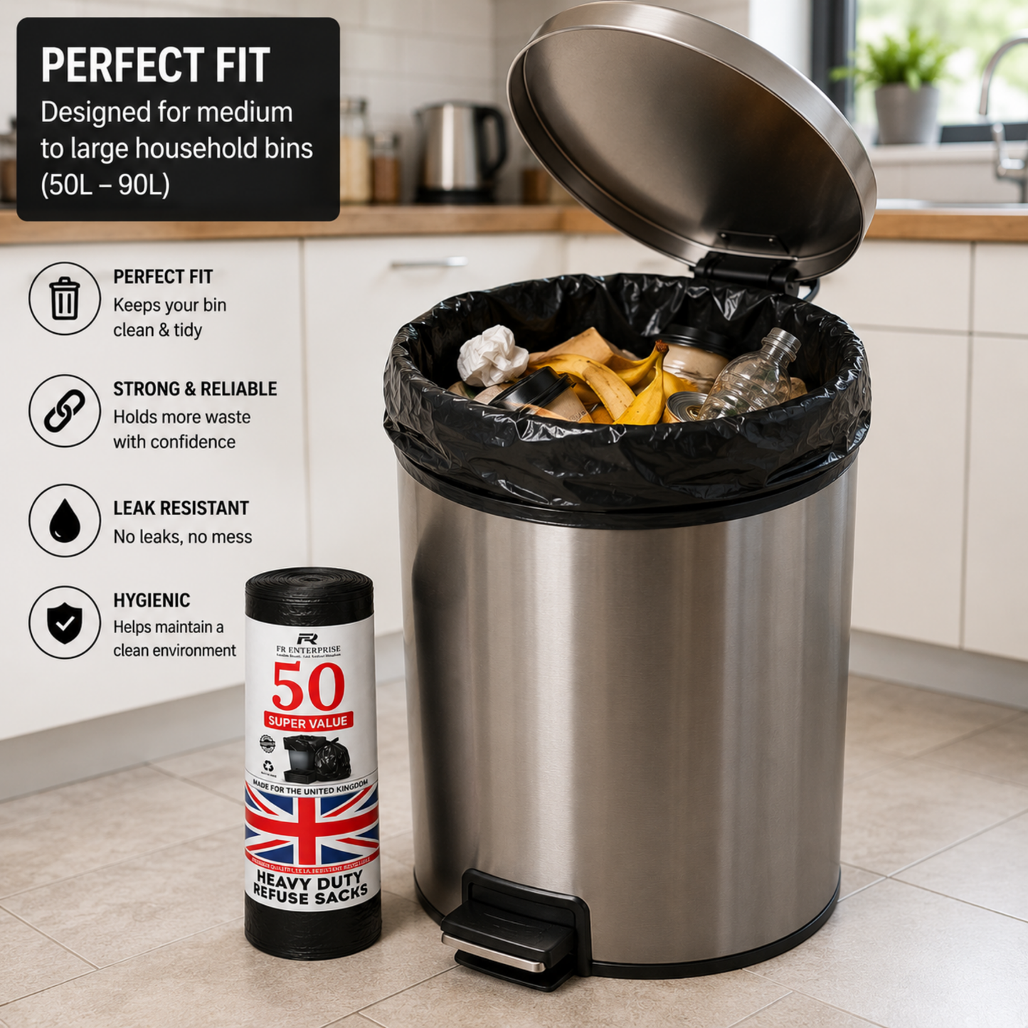 Ultra-Strong Heavy Duty Bin Bags- 10x50