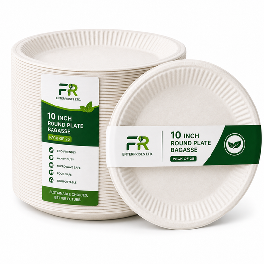 10" Disposable Sugarcane Plates – Eco-Friendly White Bagasse