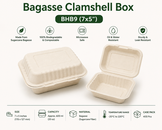 Bagasse Clamshell Box BHB9 (7x5")