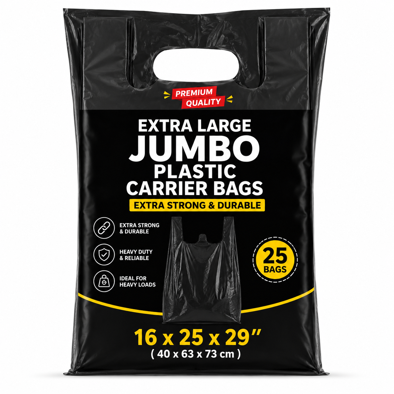 Black Extra Large Jumbo Plastic Carrier Bags- 16x25x29''