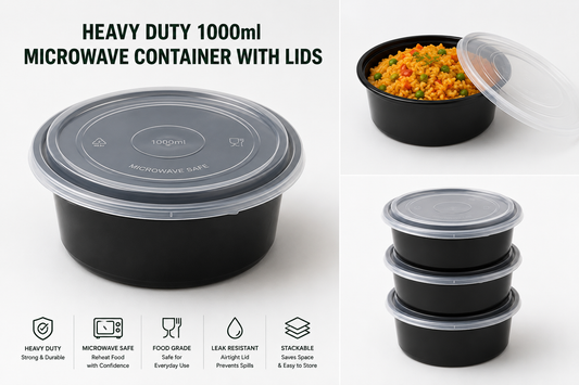 Heavy Duty 1000ml Microwave Container with Lids