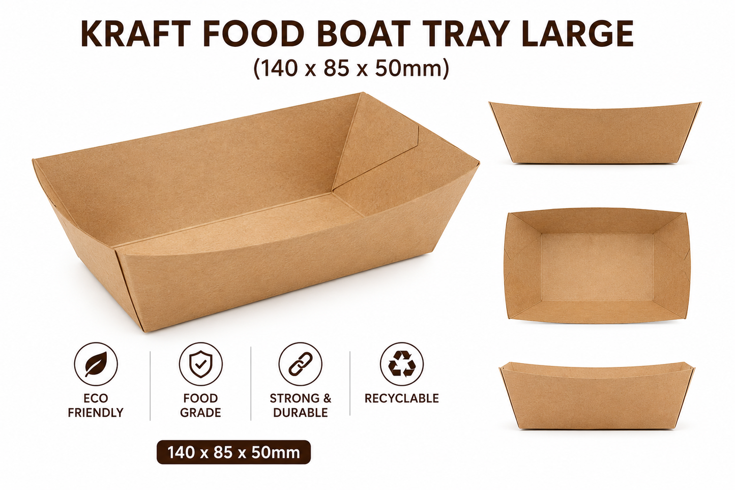 Kraft Food Boat Tray Large (140 x 85 x 50mm)