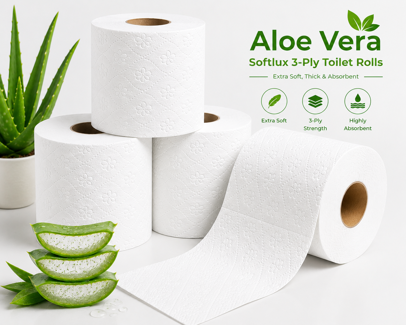 Aloe Vera Softlux 3-Ply Toilet Rolls – Extra Soft, Thick & Absorbent