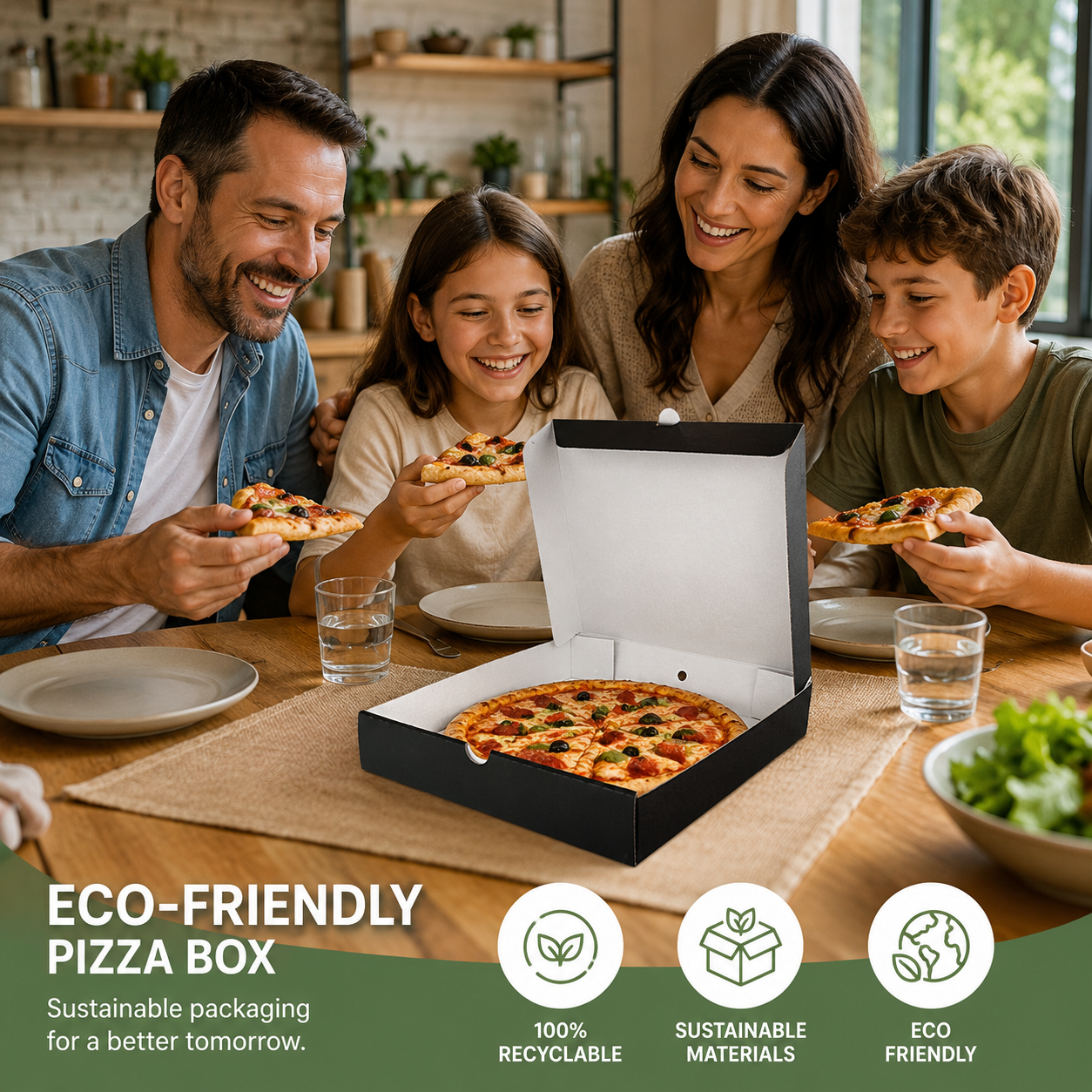 Eco-Friendly Pizza Box Black Pizza Boxes