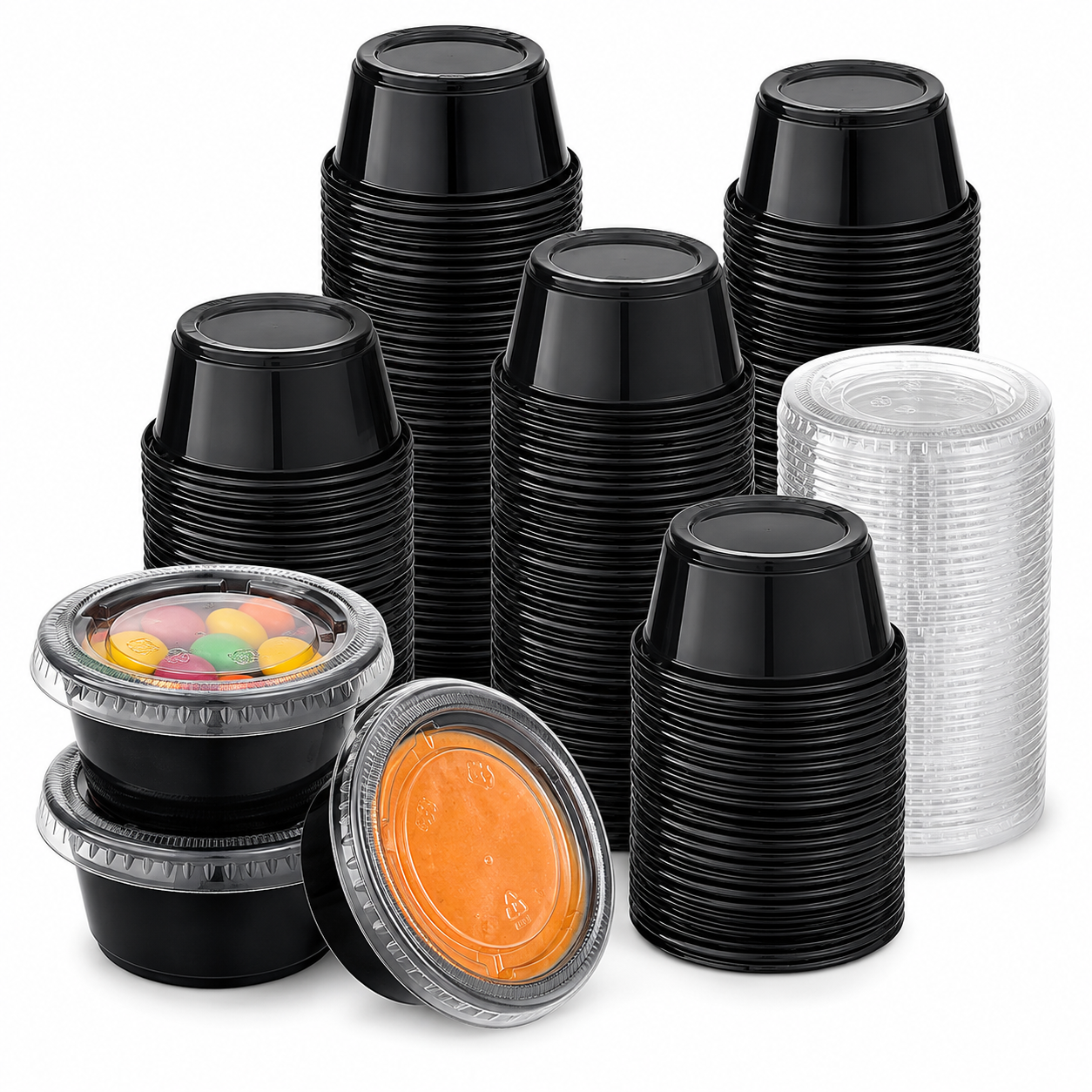 FR Heavy Duty Black Sauce Cups with Lids