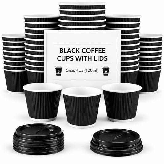 Insulated 4oz Black Ripple Cup | Triple-Wall Ripple Texture | Spill-Proof Lids