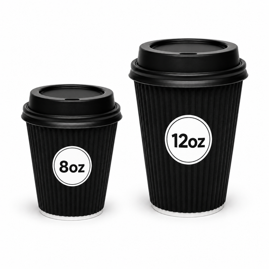 Insulated 12oz Black Ripple Cup | Triple-Wall Ripple Texture | Spill-Proof Lids