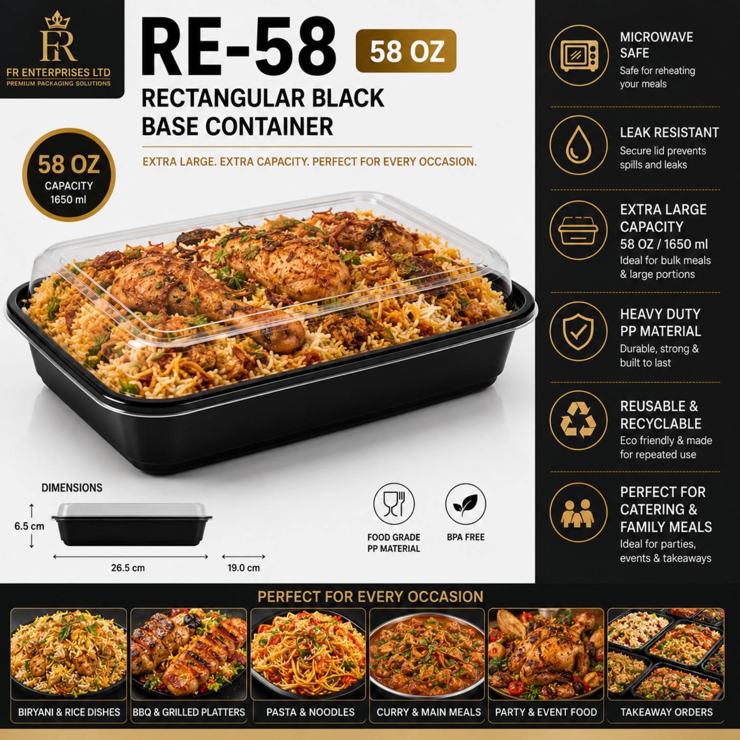 Heavy Duty Rectangular Black Base Container with Lids