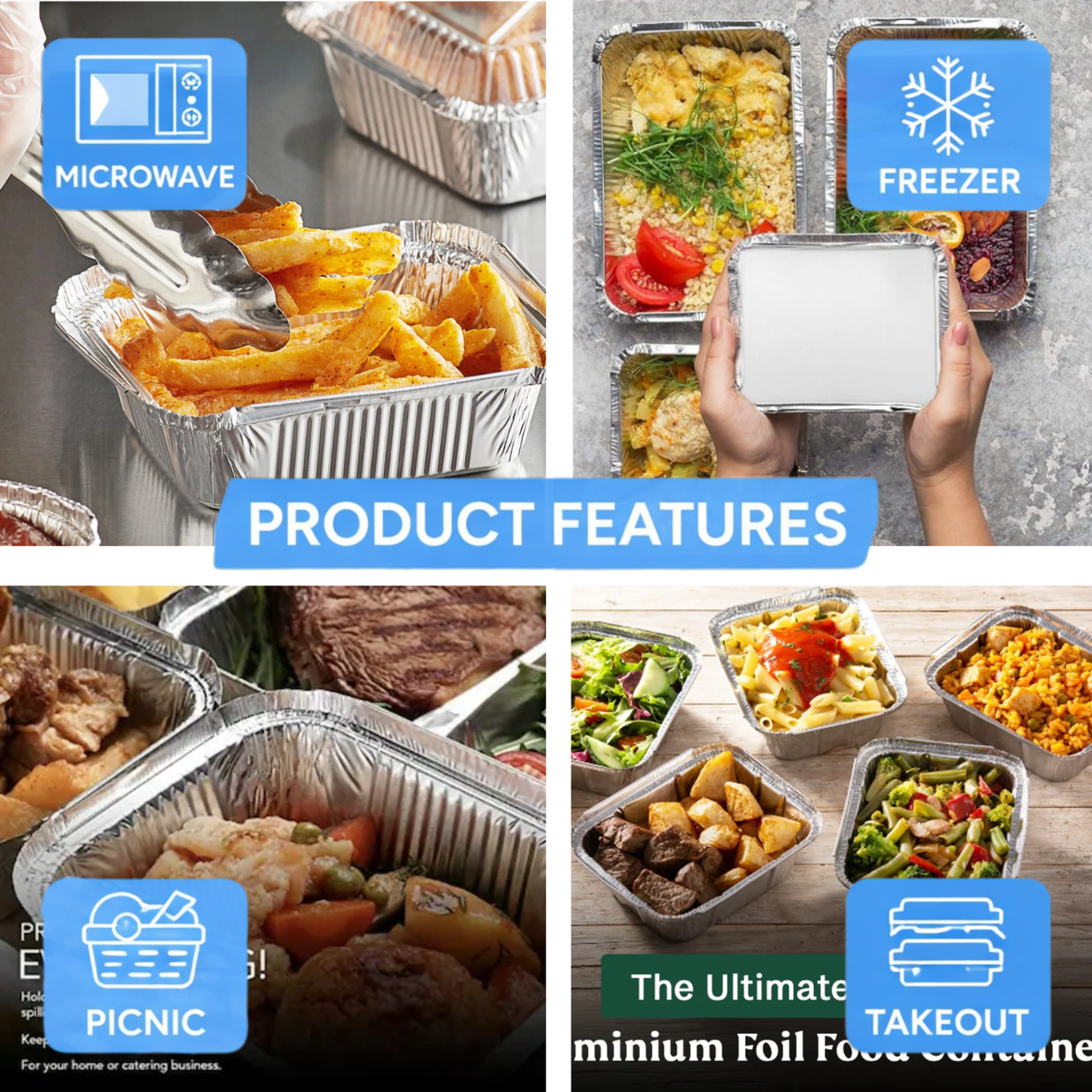 Heavy-Duty Aluminum Foil Containers with Lids No.2