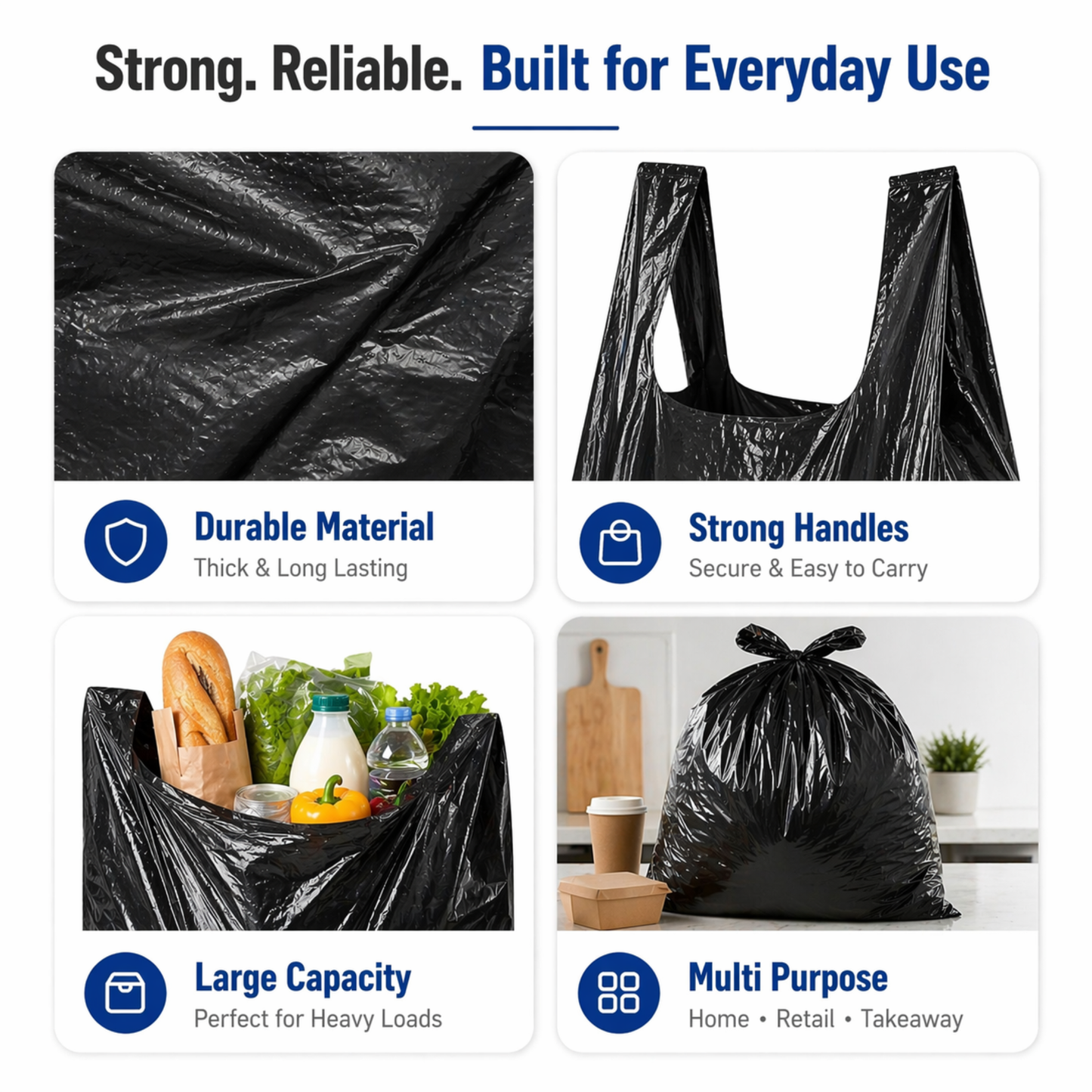 Large Heavy Duty Poly Carrier Bags- 11x17x21"