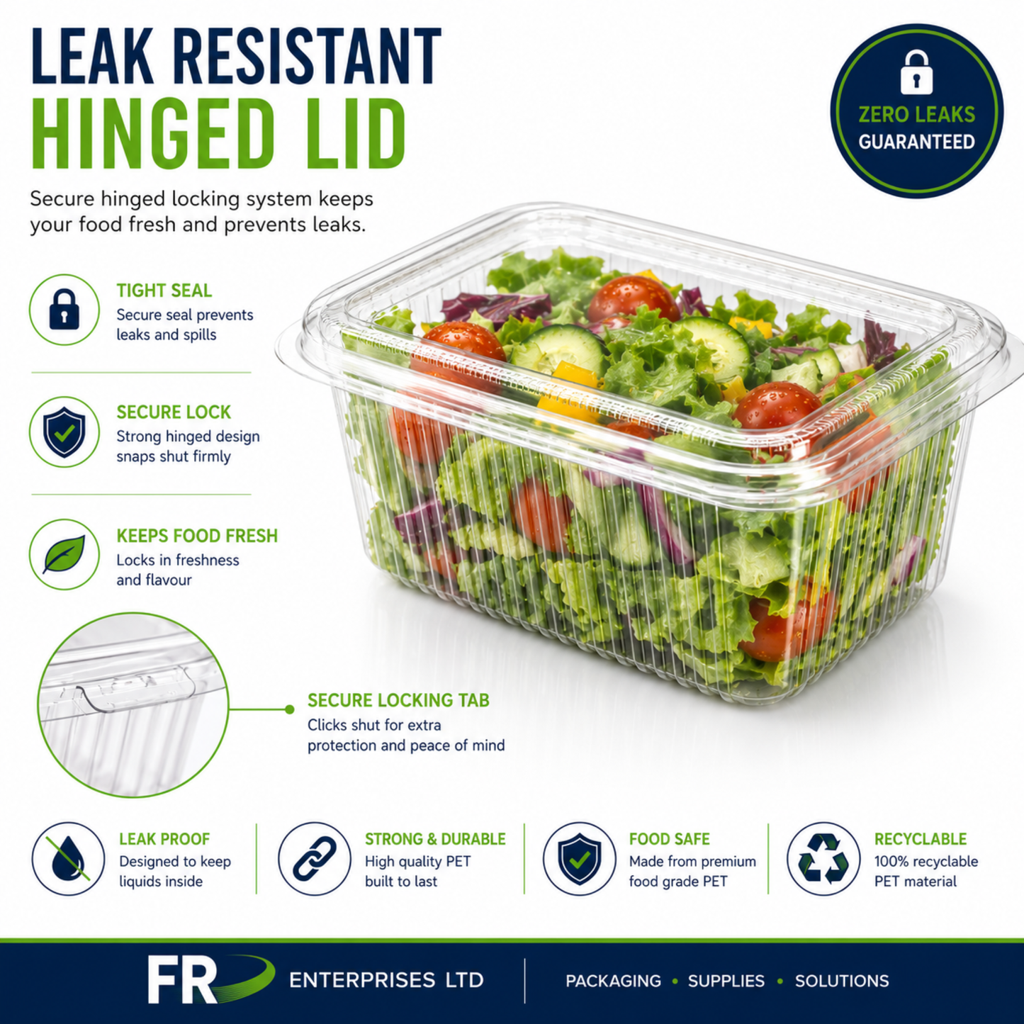 Clear Pet Hinged Plastic Salad Container