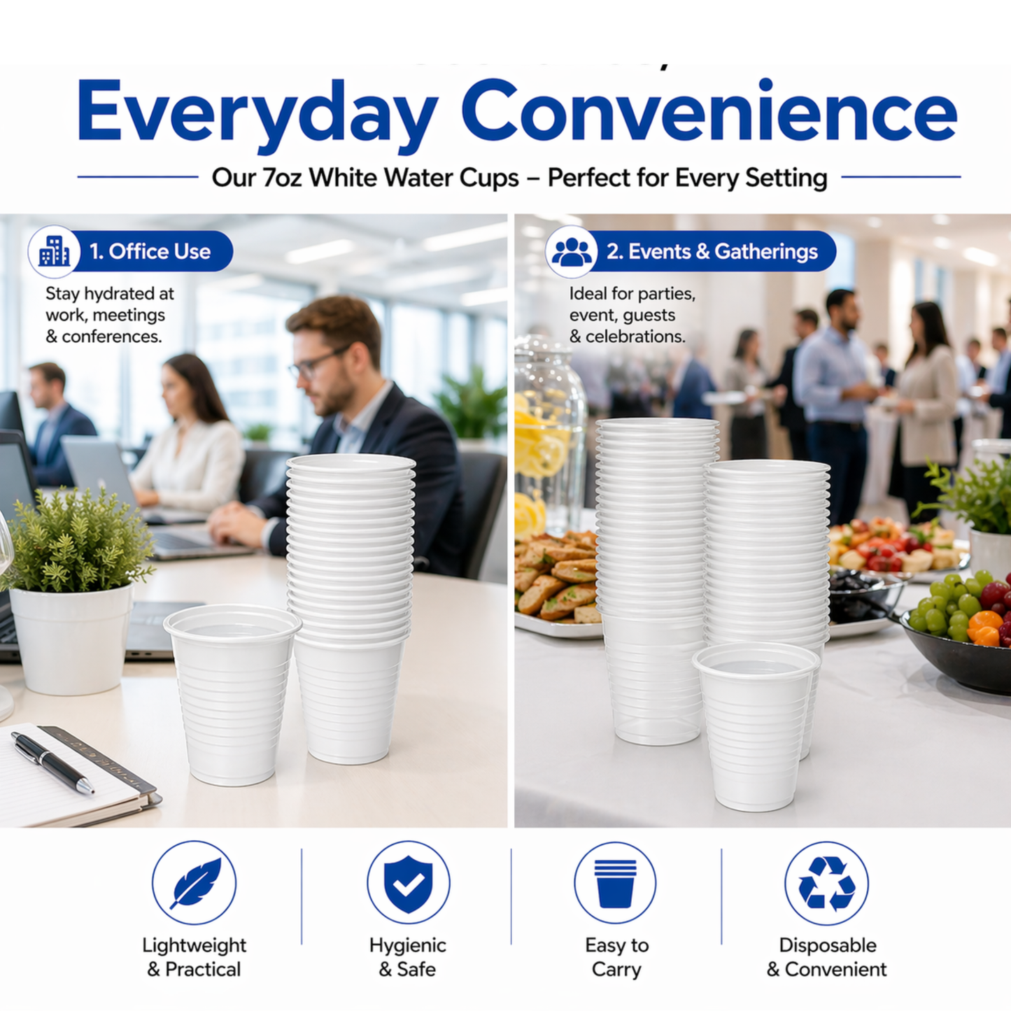 Eco-Friendly Paper Water Cups 7oz | 100% Recyclable