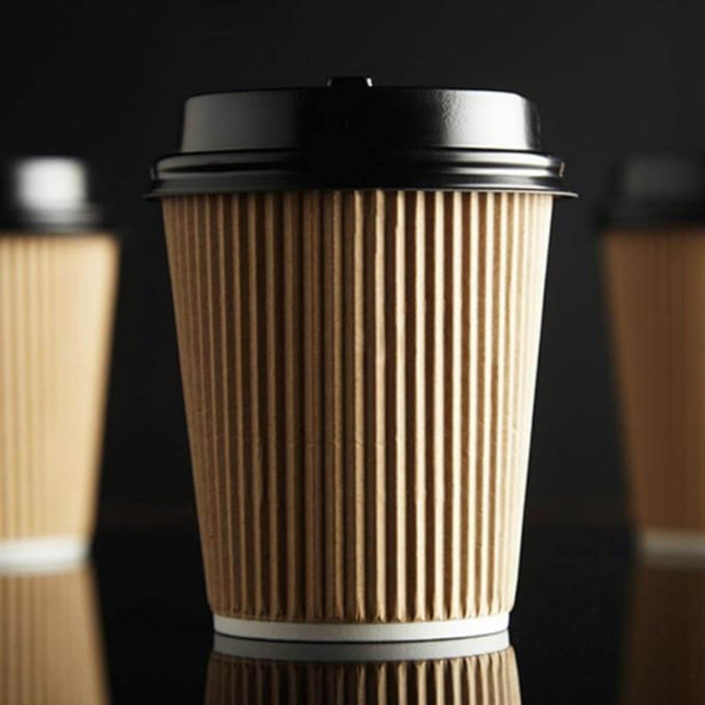 Insulated 12oz Brown Cup | Triple-Wall Ripple Texture | Spill-Proof Lids