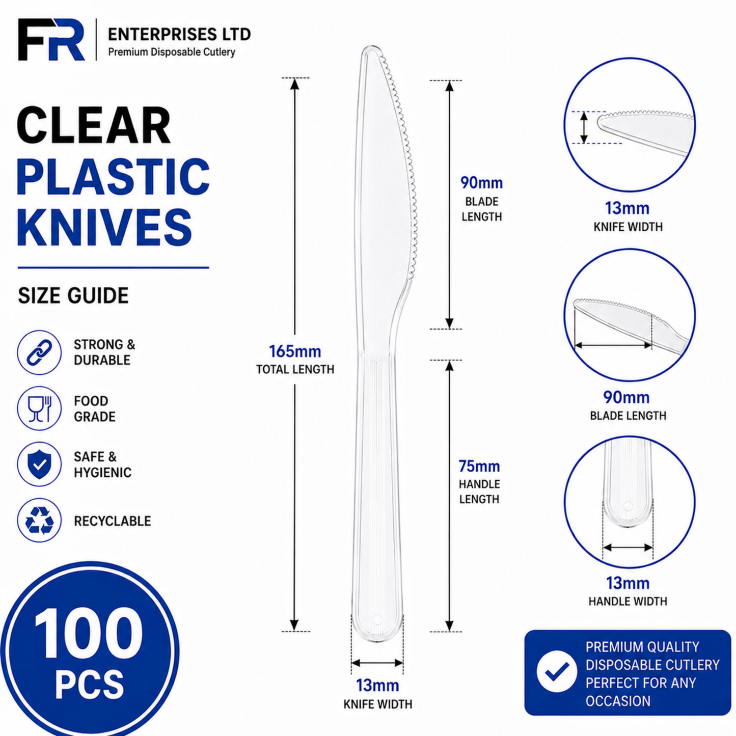 Premium Clear Plastic Knife | Heavy-Duty Disposable Cutlery