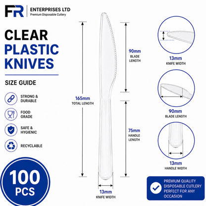Premium Clear Plastic Knife | Heavy-Duty Disposable Cutlery
