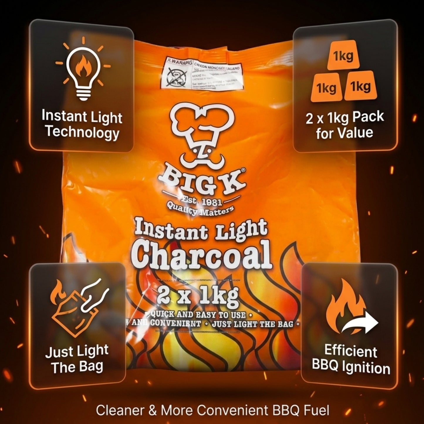 Instant Light Lumpwood Charcoal: FSC® Certified Single to 2KG x3Bags
