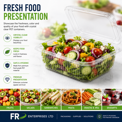 Clear Pet Hinged Plastic Salad Container