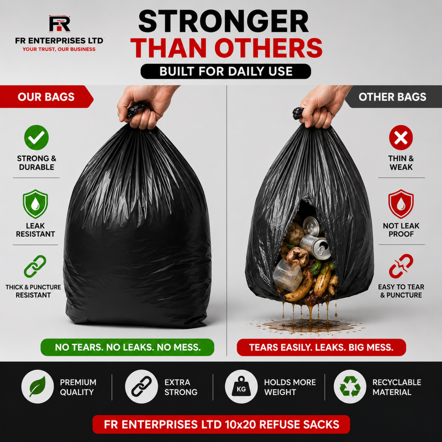 Ultra-Strong Heavy Duty Refuse Sacks- 10x20