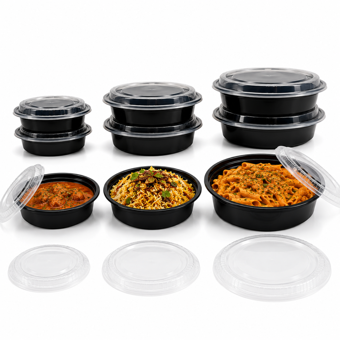 Heavy Duty Round Black Base Container with Lids