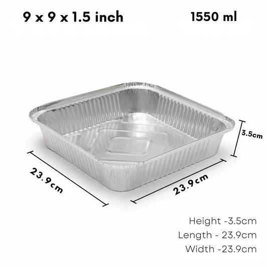 Heavy-Duty Aluminum Foil Containers with Lids- 9x9x1.5