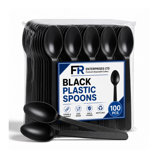 Premium Black Plastic Spoon | Heavy-Duty Disposable Cutlery