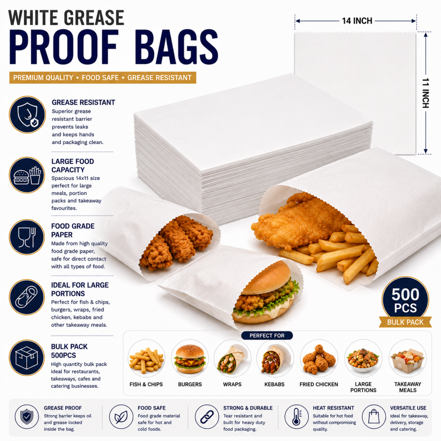 Heavy-Duty White Fish & Chips Greaseproof | Leak-Proof & Durable