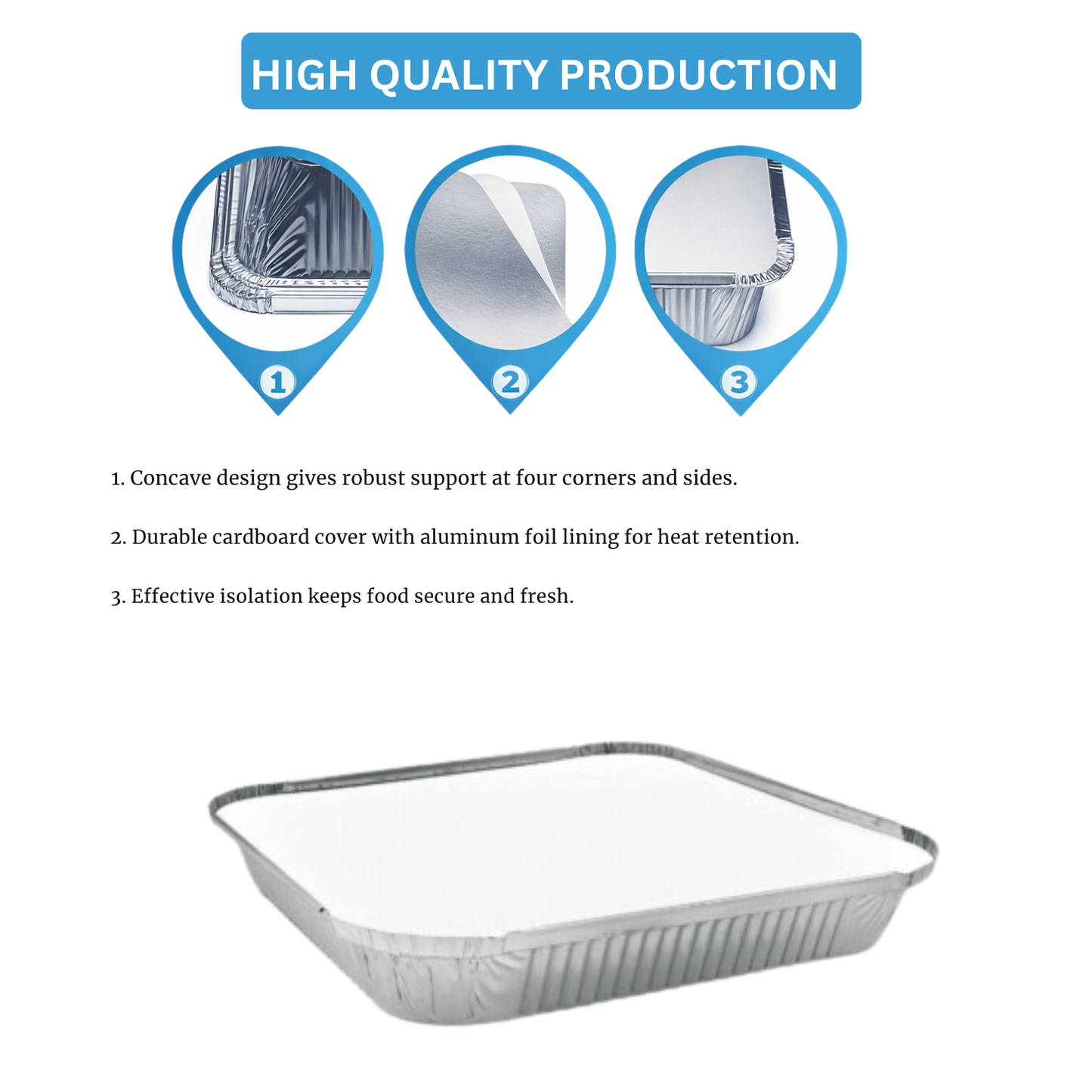 Heavy-Duty Aluminum Foil Containers with Lids- 9x9x1.5