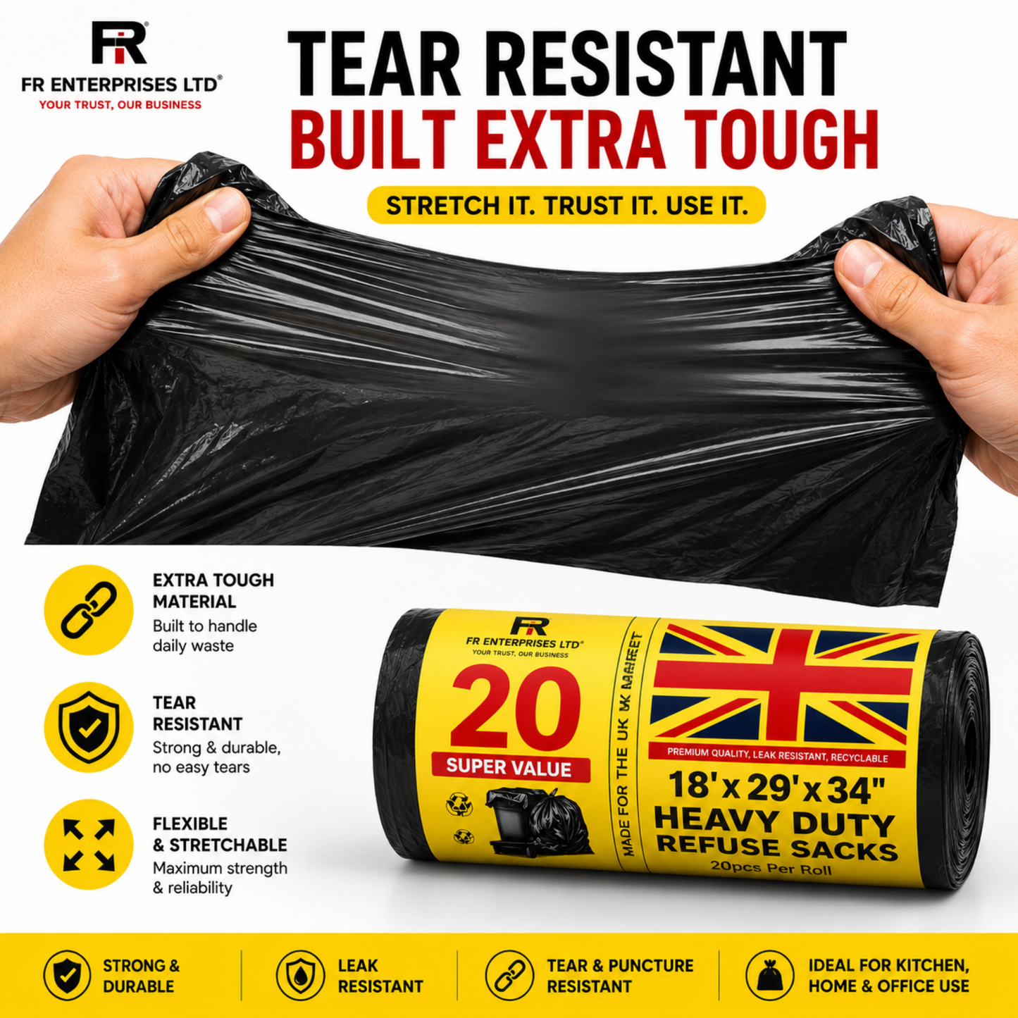 Ultra-Strong Heavy Duty Yellow Label Duty Bags- 20x20