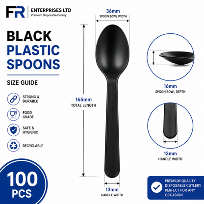 Premium Black Plastic Spoon | Heavy-Duty Disposable Cutlery