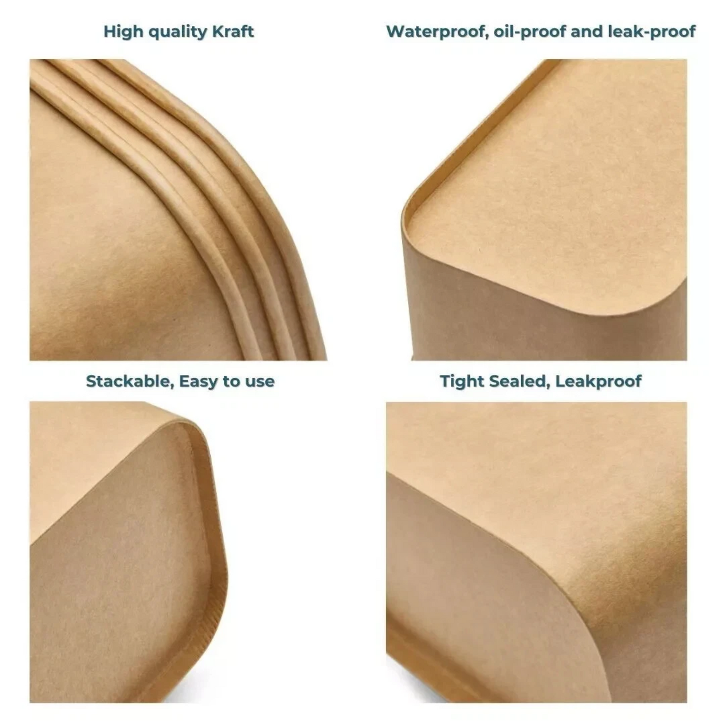 Eco-Friendly Rectangular Kraft Meal Bowls with Secure Lids