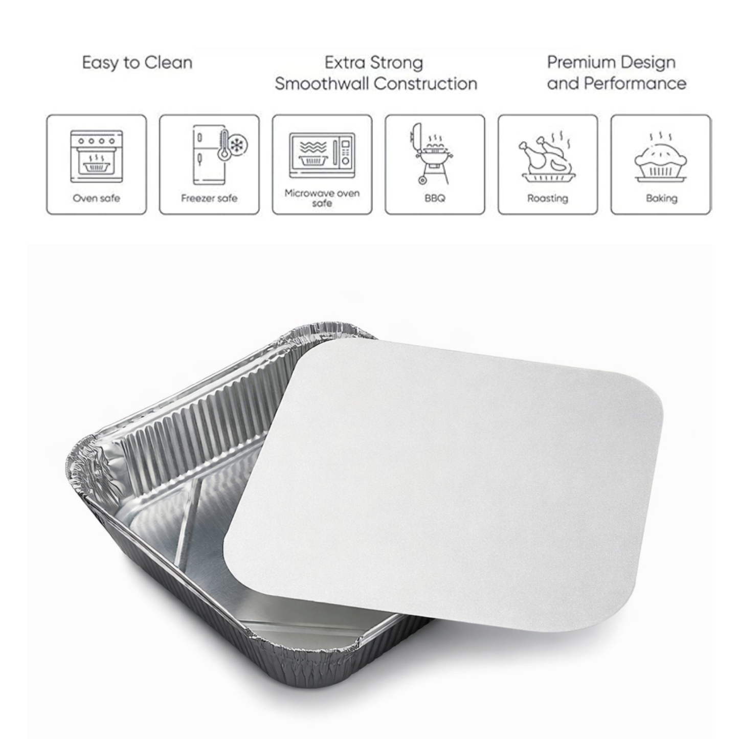 Heavy-Duty Aluminum Foil Containers with Lids- 9x9x1.5
