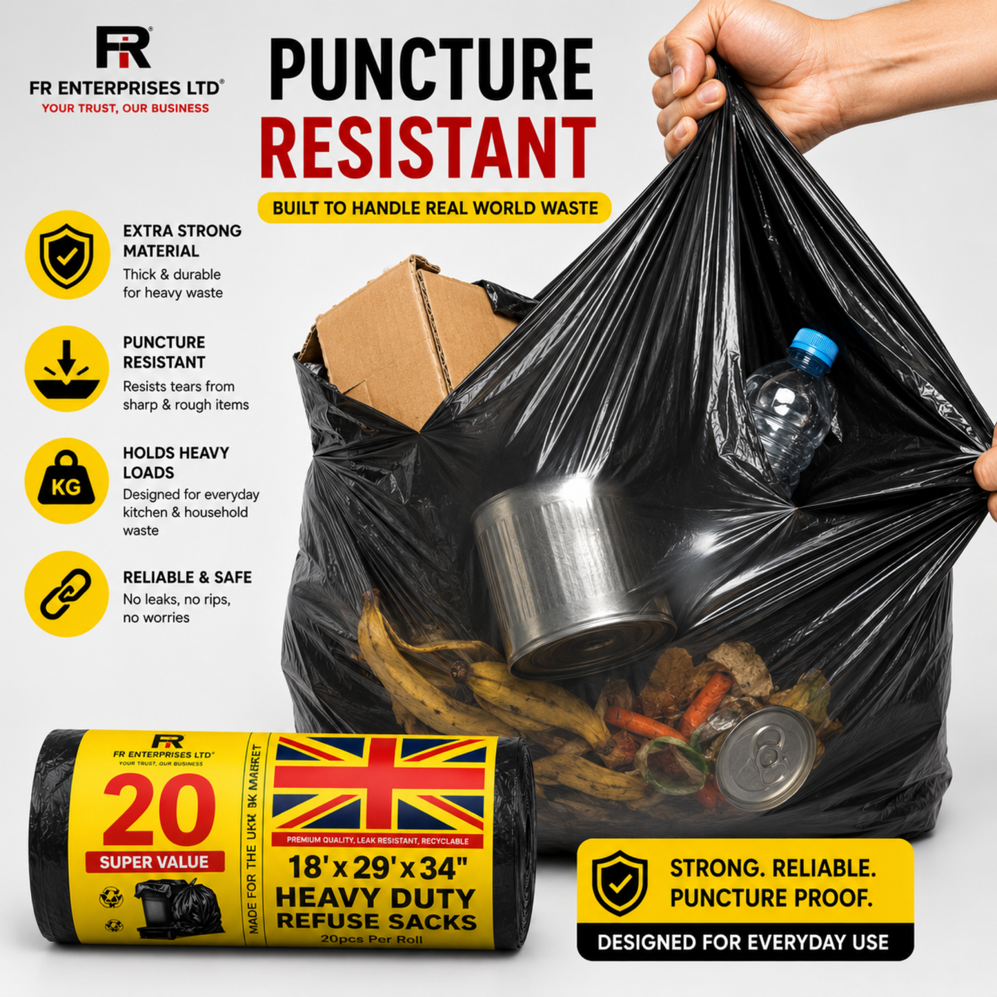 Ultra-Strong Heavy Duty Yellow Label Duty Bags- 20x20