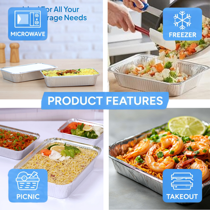 Heavy-Duty Aluminum Foil Containers with Lids- 9x9x1.5