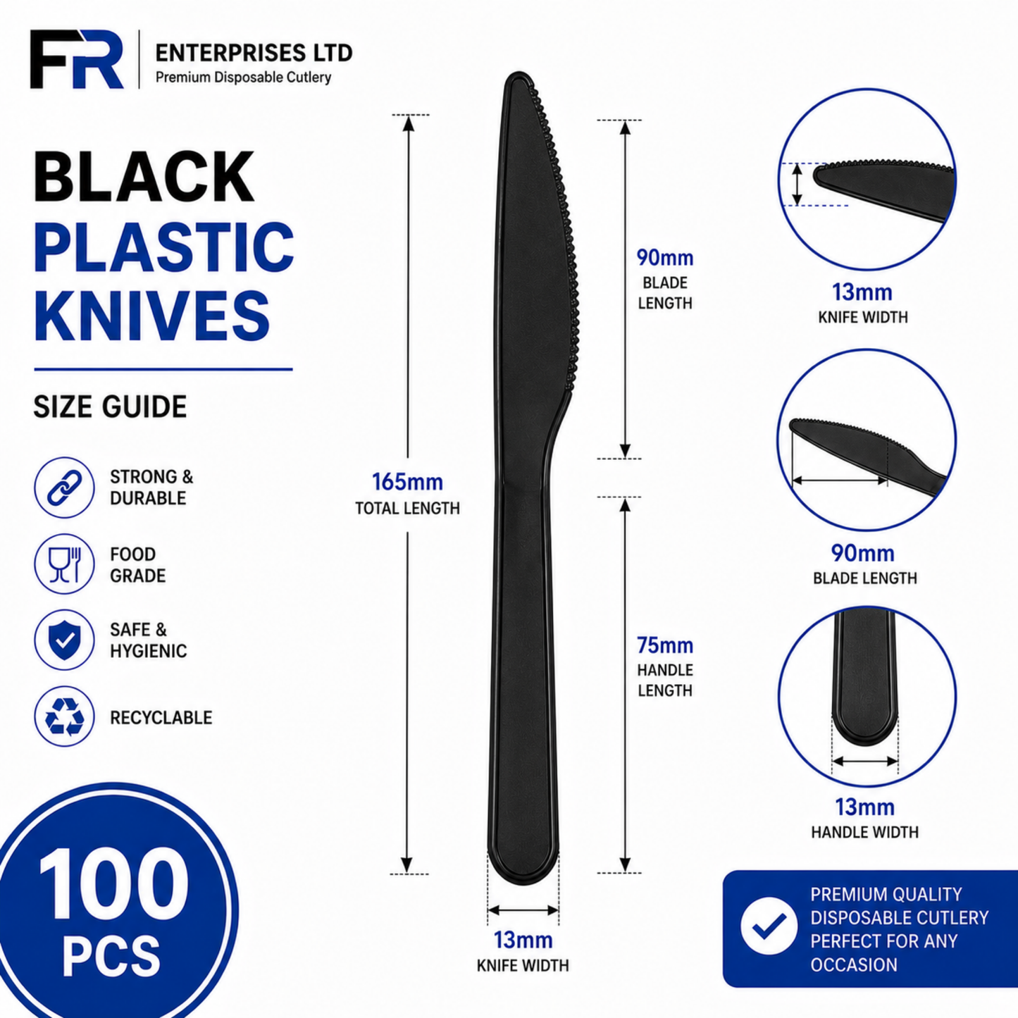 Premium Black Plastic Knife | Heavy-Duty Disposable Cutlery