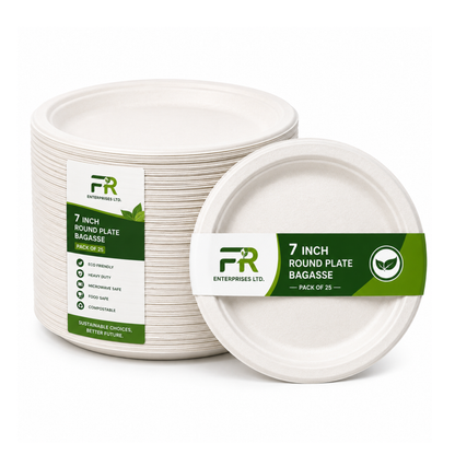 7" Disposable Sugarcane Plates – Eco-Friendly White Bagasse