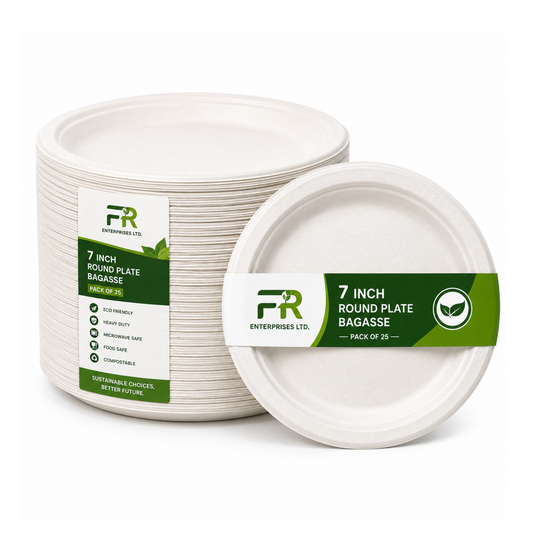 7" Disposable Sugarcane Plates – Eco-Friendly White Bagasse