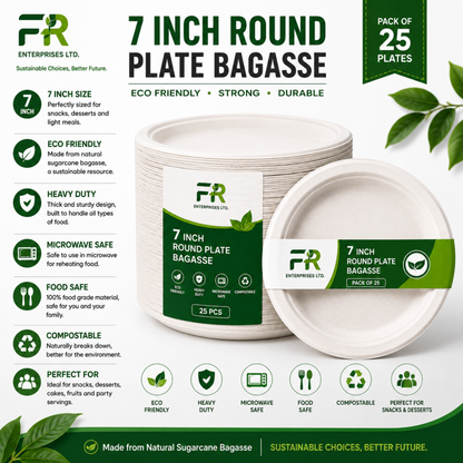 7" Disposable Sugarcane Plates – Eco-Friendly White Bagasse