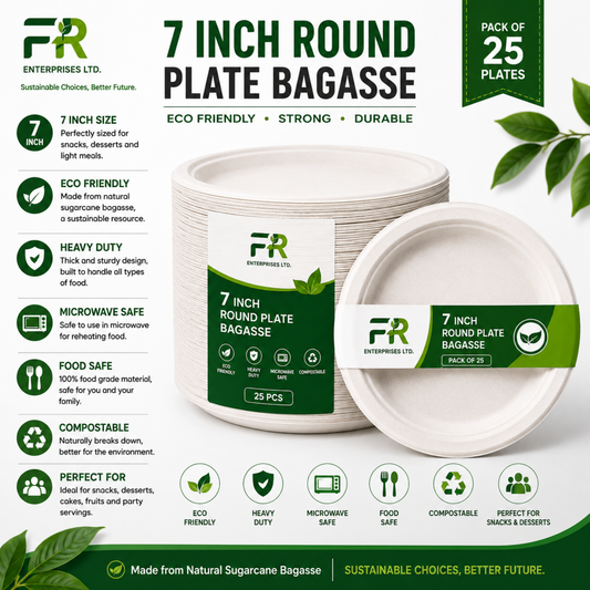 7" Disposable Sugarcane Plates – Eco-Friendly White Bagasse