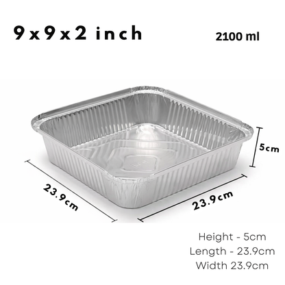 Heavy-Duty Aluminum Foil Containers with Lids- 9x9x2