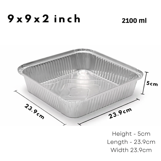 Heavy-Duty Aluminum Foil Containers- 9x9x2-2100ml
