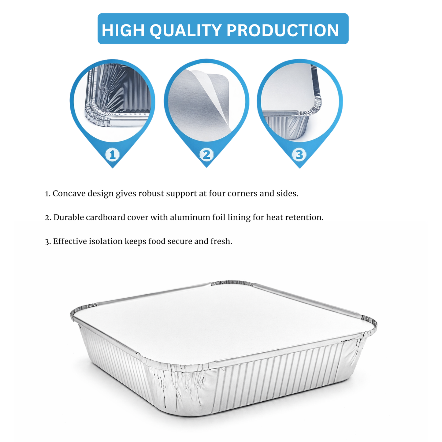 Heavy-Duty Aluminum Foil Containers with Lids- 9x9x2