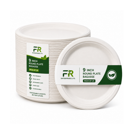 9" Disposable Sugarcane Plates – Eco-Friendly White Bagasse