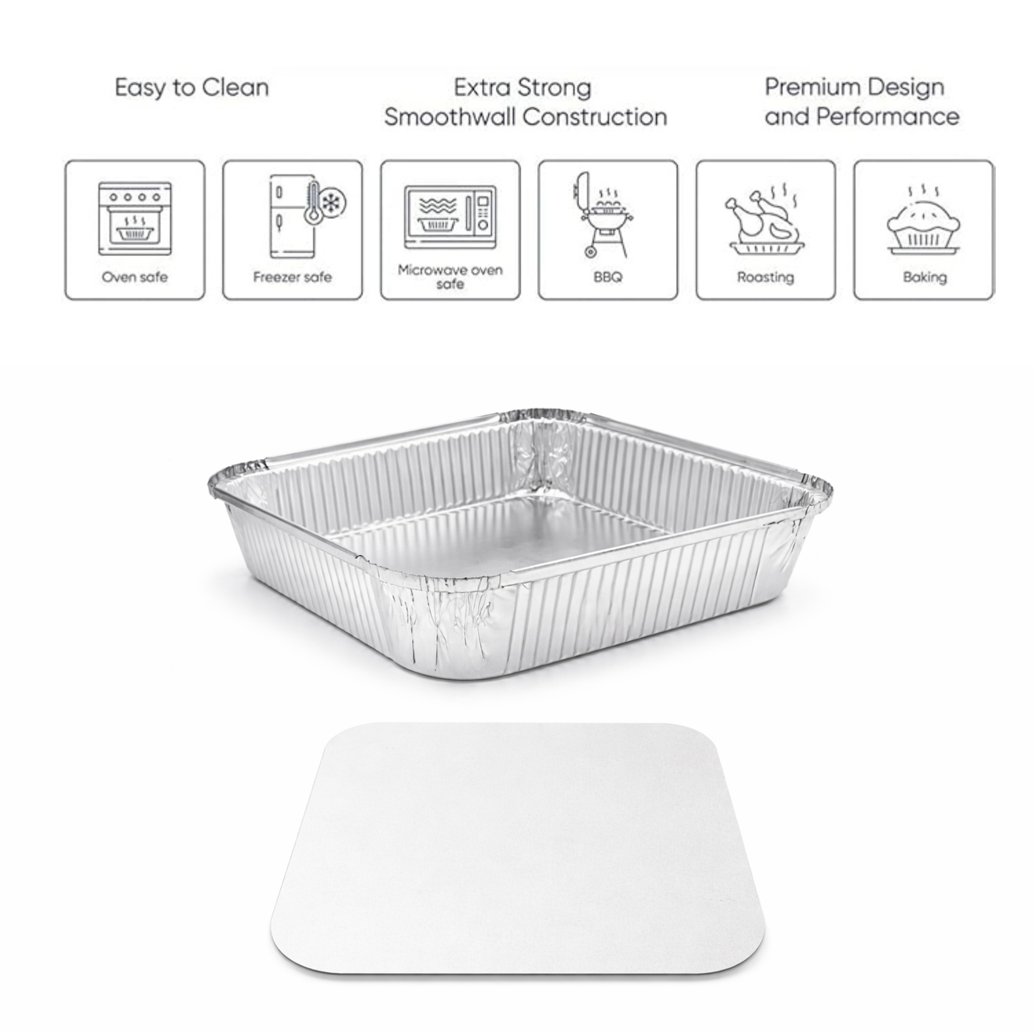 Heavy-Duty Aluminum Foil Containers with Lids- 9x9x2