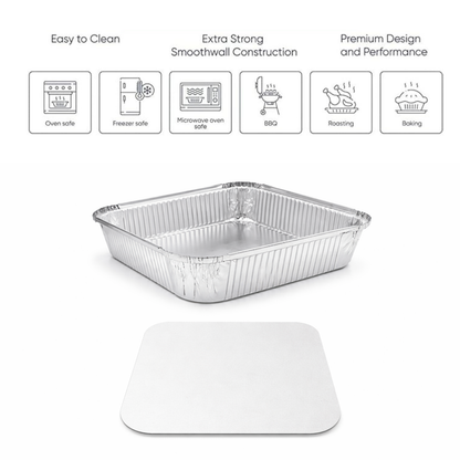 Heavy-Duty Aluminum Foil Containers with Lids- 9x9x2