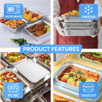 Heavy-Duty Aluminum Foil Containers with Lids- 9x9x2