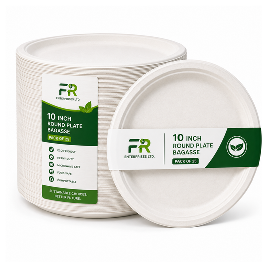 10" Disposable Sugarcane Plates – Eco-Friendly White Bagasse